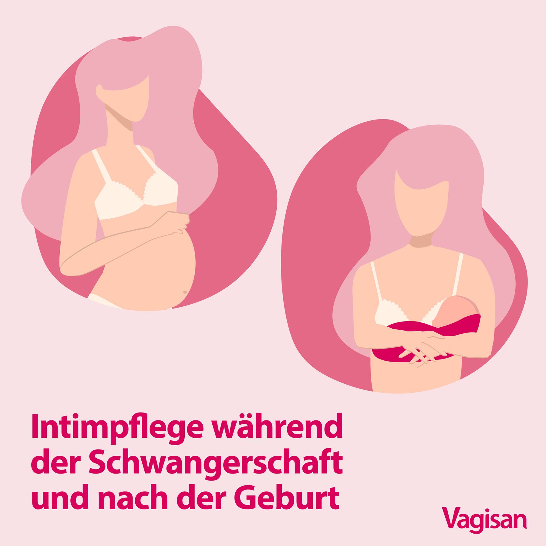 Stilisierte Illustration einer schwangeren und einer stillenden Frau als Sinnbild für die besonderen Maßnahmen der Intimpflege während der Schwangerschaft